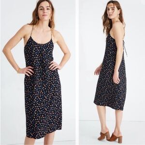 Madewell Black and Multi Floral Tie Back Slip Midi Dress in Prairie Posies